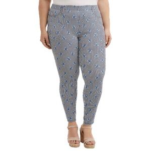 Striped Floral Mid-Rise Jeggings